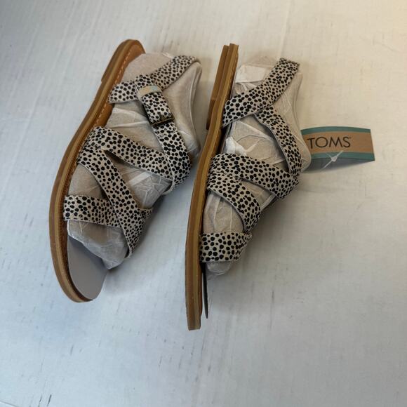 TOMS Sicily Crisscross Sandals Macadamia Mini Cheetah Suede NWOB Size 6 - Picture 5 of 9